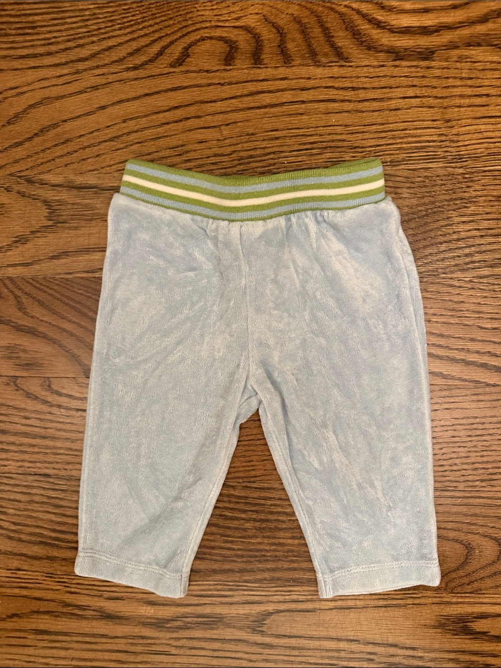 Hartstrings Light Blue Velour Pants with Green Stripe Waistband